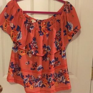 Orange & blue floral off the shoulder top